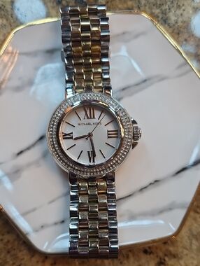Michael Kors Tri-Tone Silver, Rose and Gold Crystal Bezel Ladies Watch